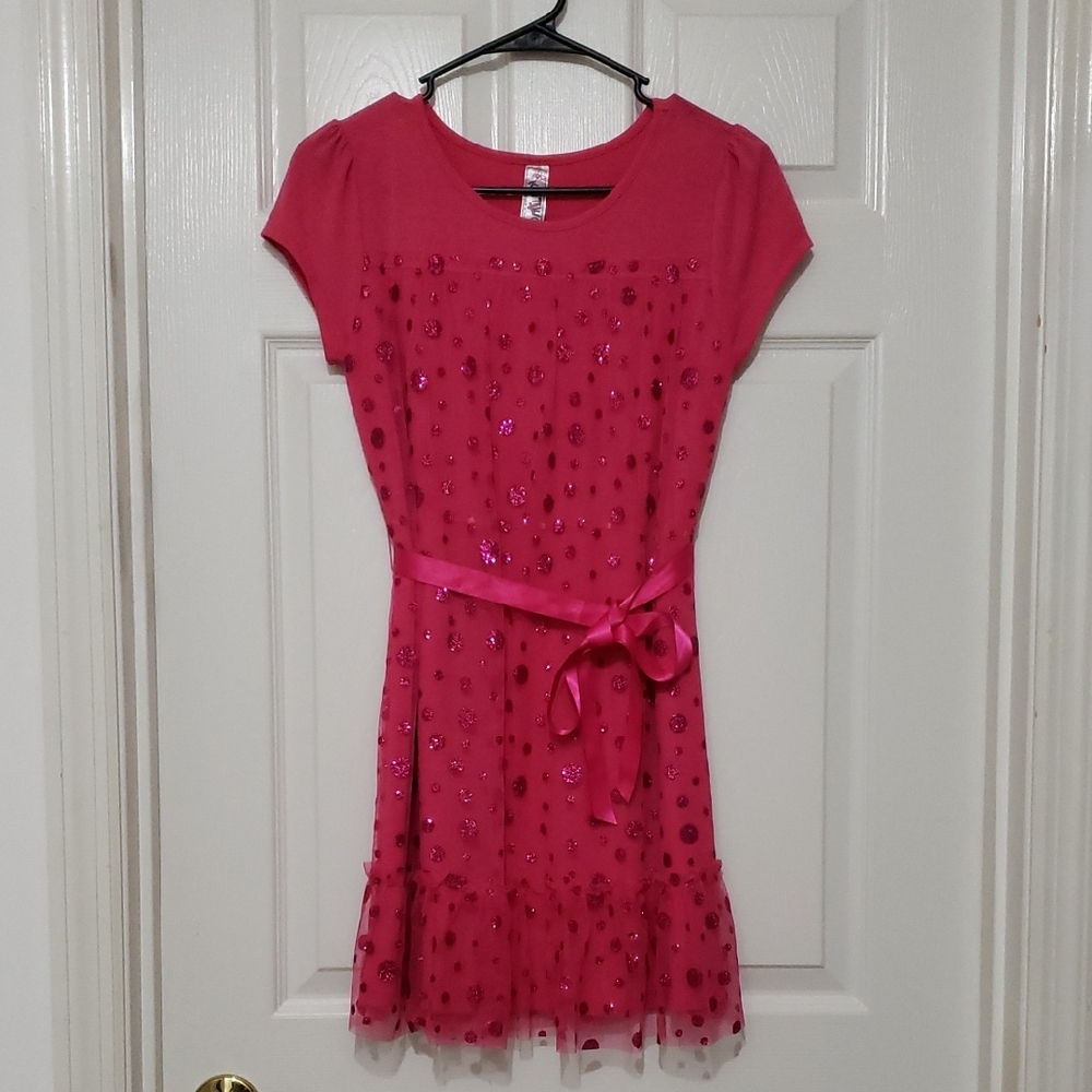Girls Pink Glittery Polka Dot Dress by Knit Works.